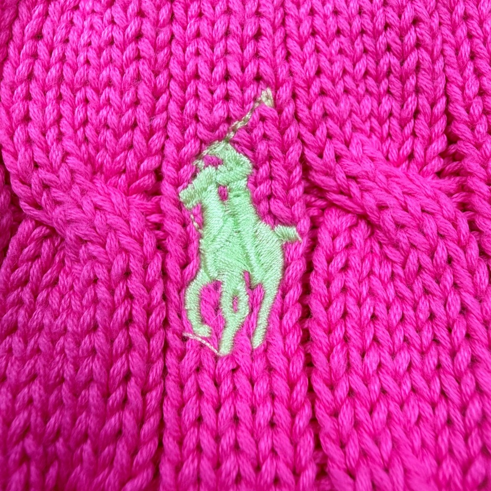 Ralph Lauren Sport Sweater Womens L Hot Pink Excellent V-Neck Cable Knit Cotton - Picture 4 of 11